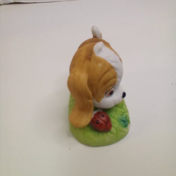 Vintage Big Eyed Dog Puppy Figure Porcelain Hound With Ladybug - Picture 4 of 10